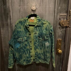 Artist decorated Levi's Teal and Blue Rhinestoned Denim Jacket